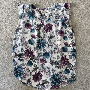 LOFT Floral Print Sleeveless Blouse - Blue and Purple